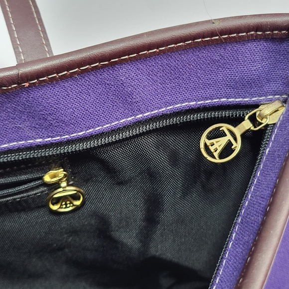 Purple Canvas 17" Shoulder Bucket Bag Carrying Tote with Brown Straps - Picture 5 of 11